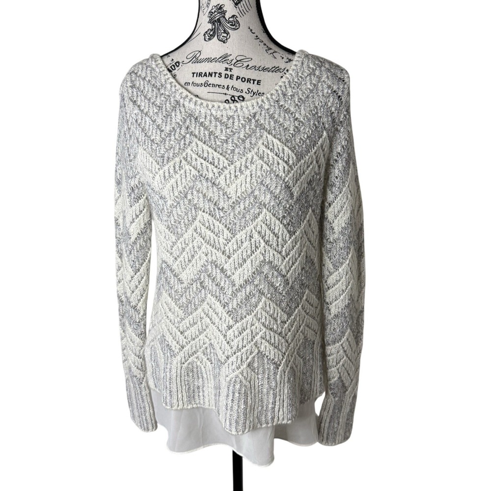 lucky brand womens sweater  Size L  Metallic Silver Stripe Open Knit Pullover
